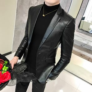2021 Men s Leather Jacket Business Fashion Leather Jacket High Quality Pure Color Casual Slim Brand
