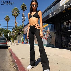 Nibber Sexy hollow Out Holes Pants women Slim Fitness Pants 2020 summer fashion casual streetwear Trousers