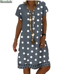 plus size 5xl DOT cotton linen women dresses casual loose lady linen dress summer women linen