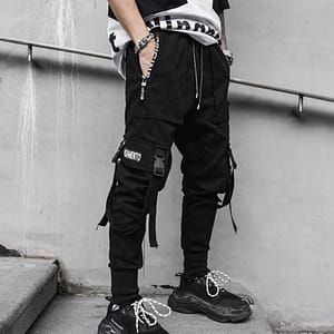 Joggers Cargo Pants for Men Casual Hip Hop Hit Color Pocket Male Trousers Sweatpants Streetwear Ribbons 1