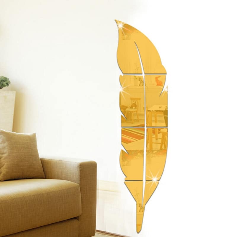 DIY Feather Plume 3D Mirror Wall Sticker for Living Room