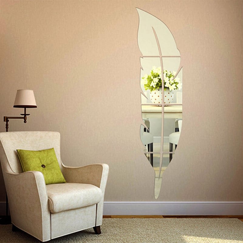 DIY Feather Plume 3D Mirror Wall Sticker for Living Room